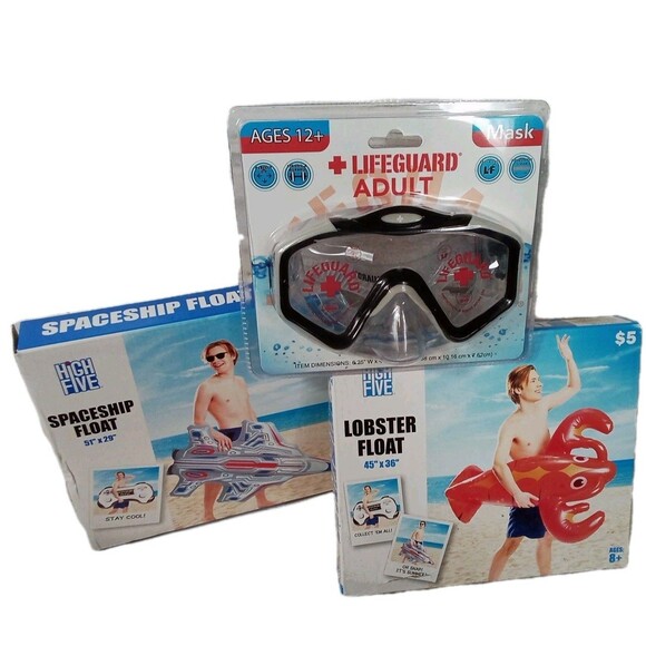 Set Of Two Pool Floats‎ New In Package Spaceship/ Lobster/Adult Swim Mask - Picture 1 of 8
